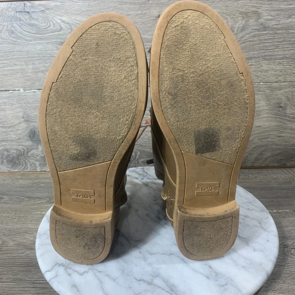 Toms Boots Womens 6.5 Brown Leather Lace Up Full Zip Ankle Comfort Outdoors Work